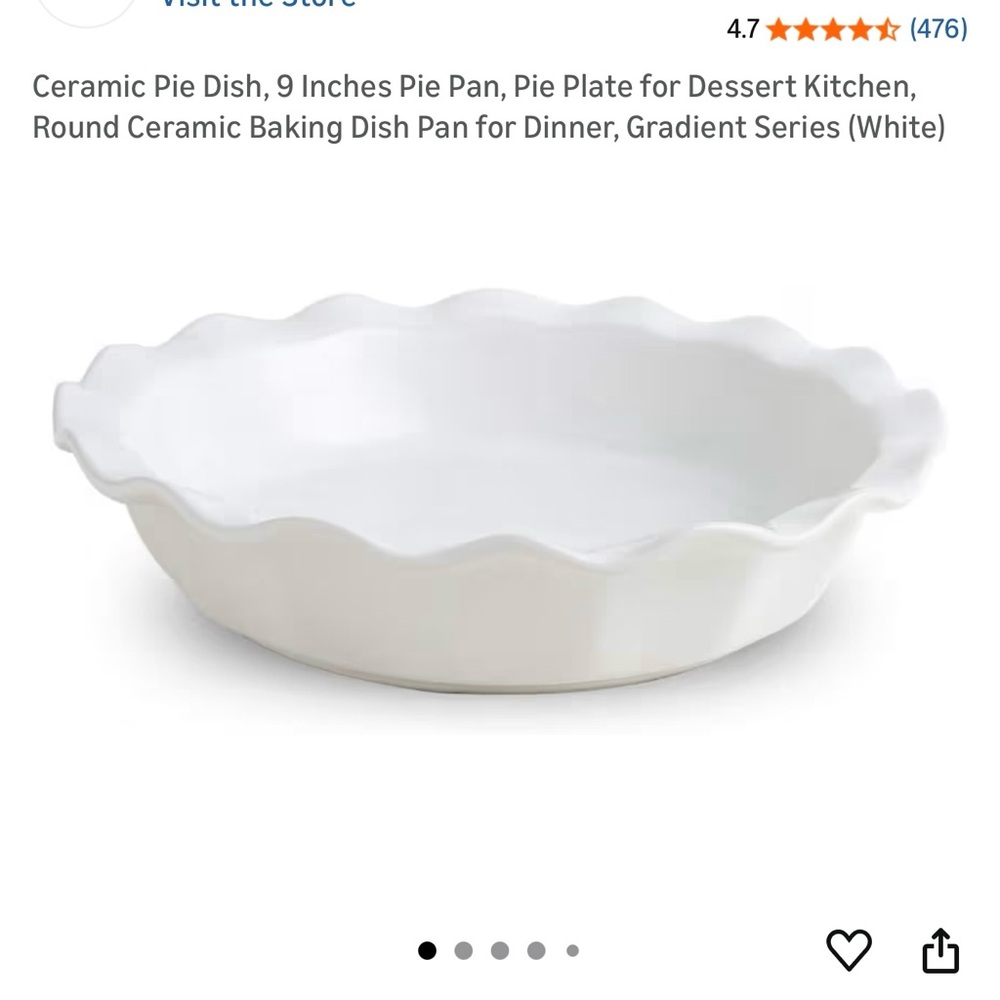 Ceramic Pie Dish by Koov 9”, white with fluted edge